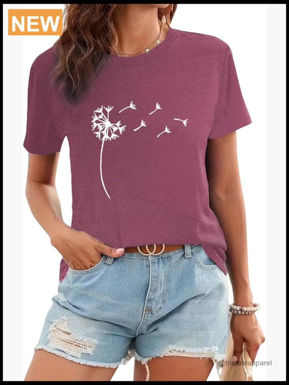 Women Cute Dandelion Graphic Tee Short Sleeve Crew Neck Soft Cotton T-Shirt